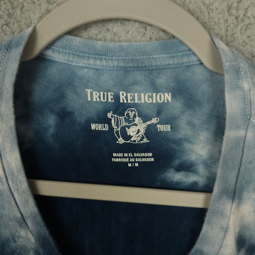 True Religion Shirt Mens Medium Blue Tie Dye Buddha World Tour Crew Neck Tee - Picture 3 of 10