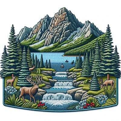 Explore Nature Patch Iron-on Applique Wild Animal Badge Mountain Decorative