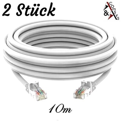 2 Stück 10m LAN Kabel CAT5e Gigabit Netzwerkkabel Patchkabel grau Netzwerk DSL