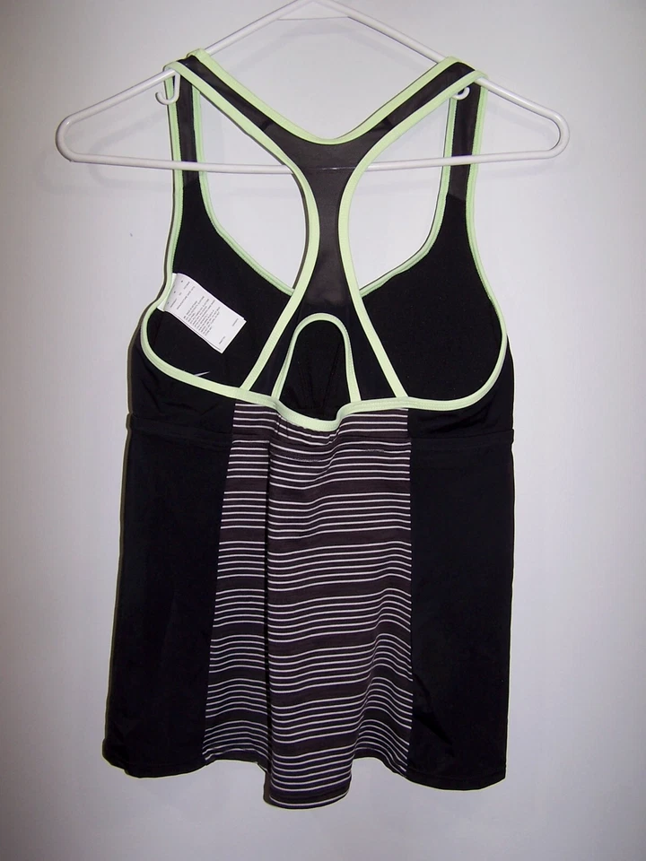 NIKE Racerback Tankini, Black Gray White & Pale Mint Green, Lined Cups Size M - Image 2 of 3