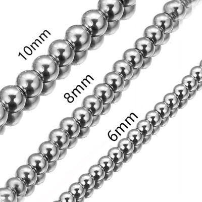 6/8/10mm Men's Silver Stainless Steel Beads Chain Bracelet 7inch-11iinch