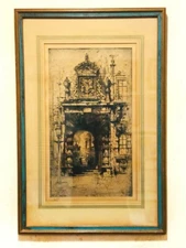 Antique After A Signed Artist Proof Hedley Fitton Color Etching Gateway, Glasgow