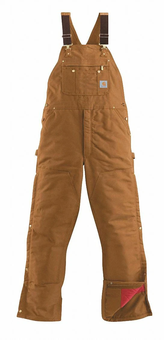 Carhartt Brown Quilt-Lined Zip-to-Thigh Bib Overalls