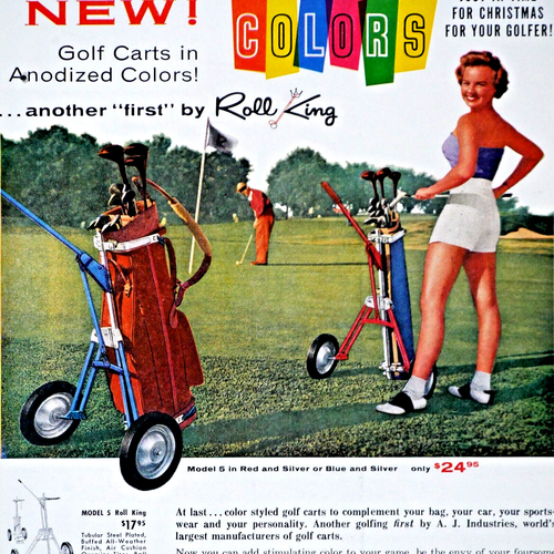 1955 Roll King Golf Cart Model 5 Vintage in Color Original Print Ad 8,5 x 11" - Bild 3 von 4