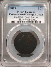 1803 Draped Bust Large Cent, 1C (sm date, sm frac), PCGS F DETAILS (looks VF)