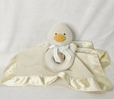 Carters Lovey Rattle Yellow Duck Fleece Satin Infant Blanket Snuggle Sleep 14"