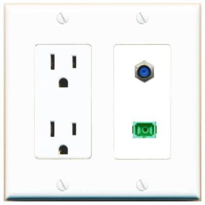 RiteAV Power Outlet and F81 SC-APC-SX Wall Plate Decorative [White]