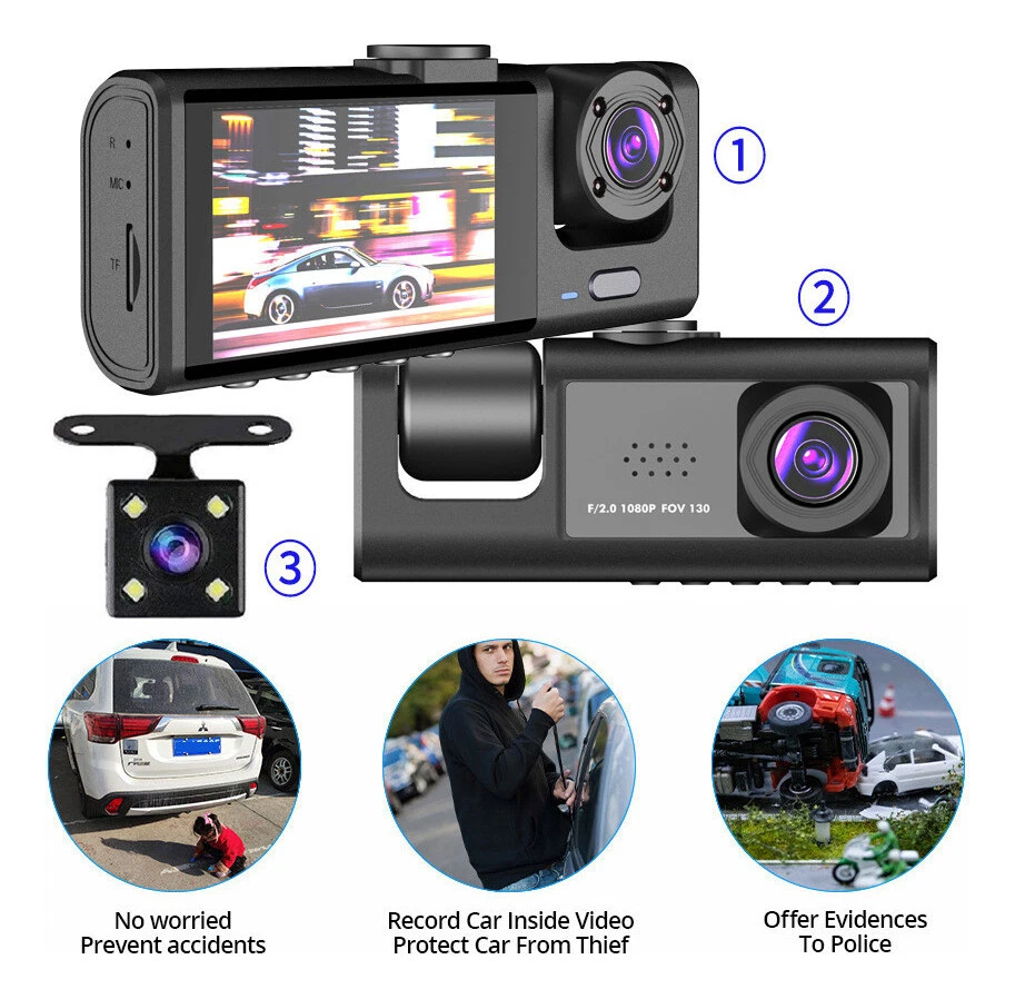 C309 Featured 1080P 2-inch HD car driving recorder with three lenses - Image 2 of 4