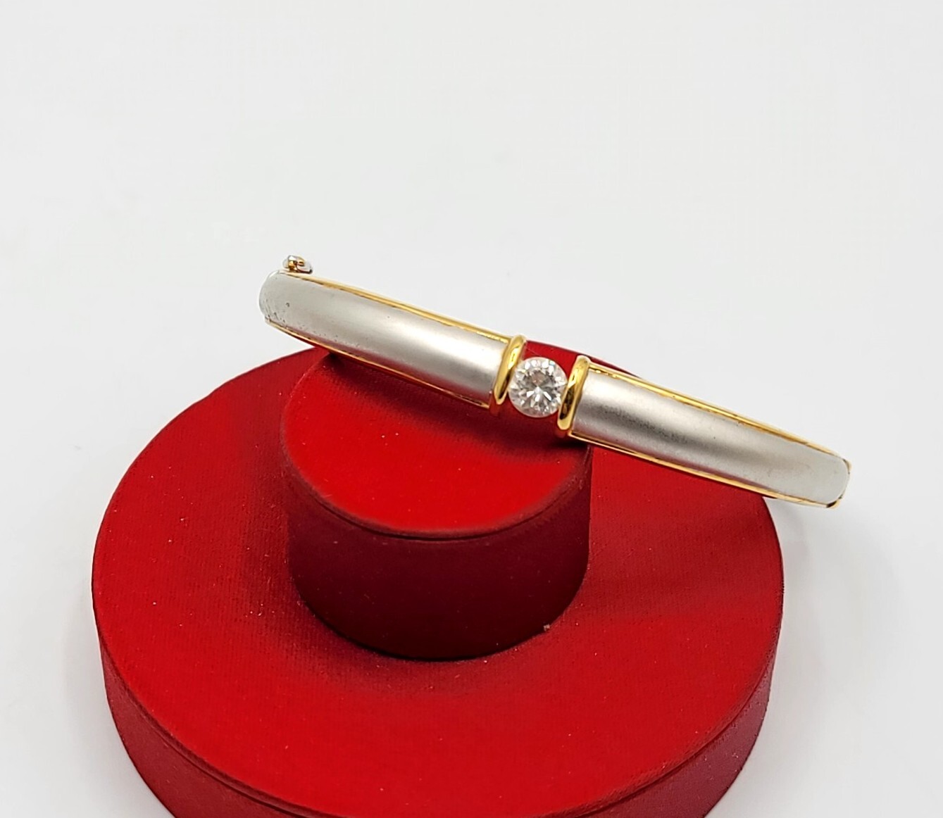 Vintage Bangle Bracelet Hinged Solitaire Cubic Zi… - image 1