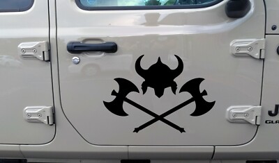 Crossed Viking Axes with Helmet Vinyl Decal | Norse Warrior Berserk Heathen