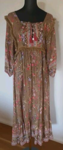 Tulle & Batiste Tian Gypsy Brown Bohemian Festival Hippie Maxi Dress S - Picture 3 of 18