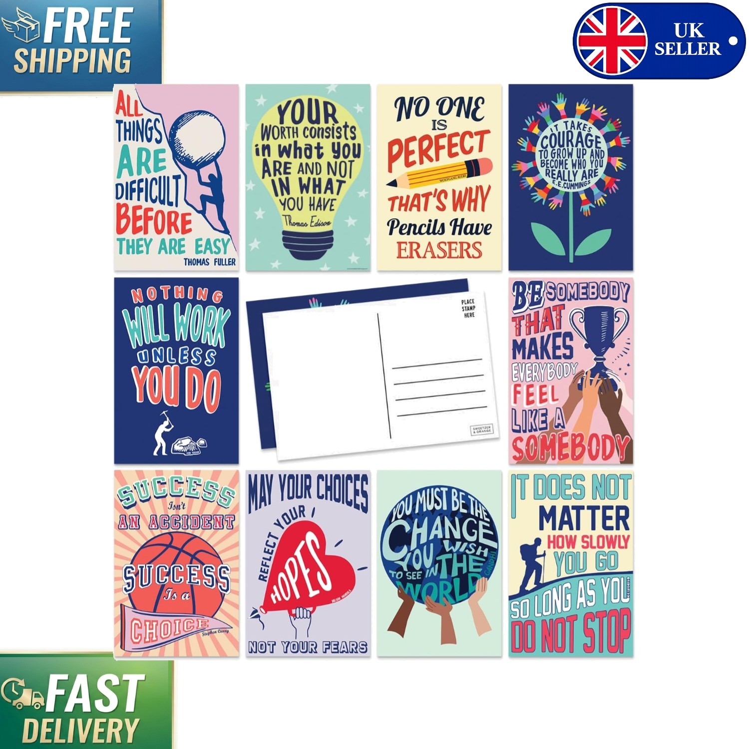 Motivational Postcards for Learning - 60 Blank Cards 4x6 for All Ages