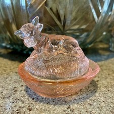 Vintage Peach Pink Glass Cow Open Salt Glossy Figurine Collectible Small 2 Inch