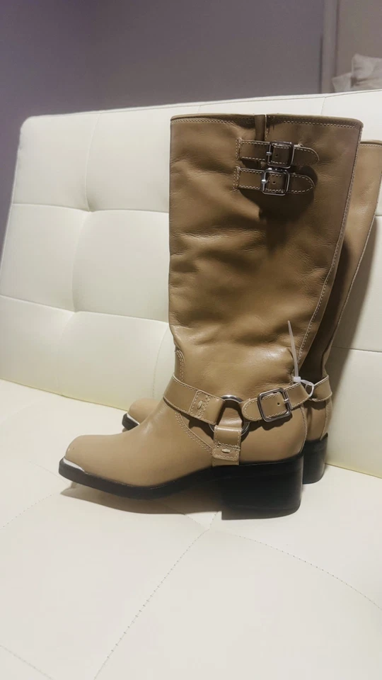 Botas Dolce Vita para mujer talla 7,5 tostadas hasta la rodilla arnés hebilla punta cuadrada cuero Foto 4 de 4