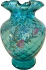 Fenton blue/green hand painted floral vase.