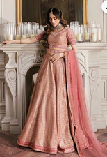 Women s Pink Net Embellished Lengha with Sheer Dupatta Small Size