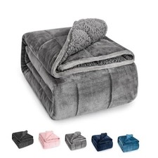 Sherpa Fleece Weighted Blanket for Adult, 15 lbs Heavy 48 x 72in, 15lbs Grey