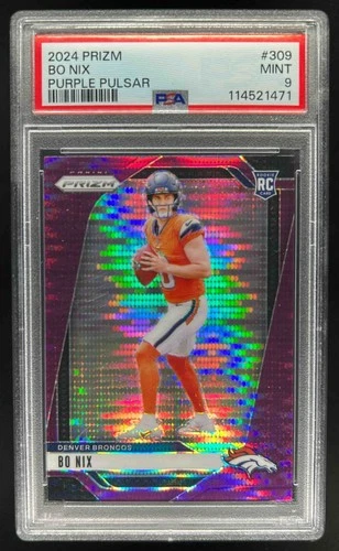2024 Prizm Bo Nix RC Purple Pulsar Rookie #309 Broncos PSA 9