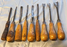 Vintage lot of (9) S.J Addis Carving Chisels No. 31 32 36 14 15 16 17 28
