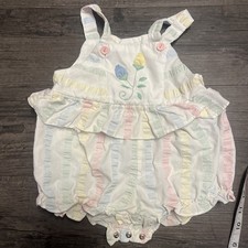 Vintage Pink And Blue Striped Pastel Beach Flower Baby Romper
