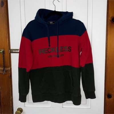 Young & Reckless Fleece Pullover Hoodie Colorblock Red Navy Green Logo M
