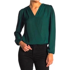Elodie hunter green faux wrap blouse sz XS