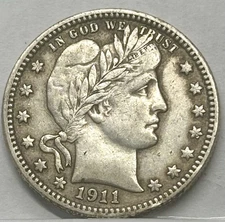 1911-D Barber Quarter, XF+,  Denver Mint, Low Mintage, Rare