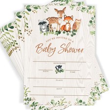 Woodland Animals Baby Shower Invitations And Envelopes Fill In Cards Set 25 PCS