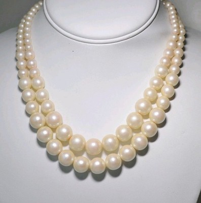 VTG Signed Carolee Faux Pearl Double Strand graduated  Necklace 17'' PA12