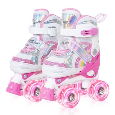 Girls Roller Skates for Kids, 4 Size Adjustable Rainbow Quad Skates with All ...