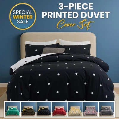 SUPREME BEDDING Reversible Duvet Cover Printed Quilt Bedding Set Single Double King Size Bed Set