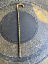 Antique Sterling Silver Plaque Cane Wooden Walking Stick Curved handle wood