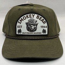 Smokey Bear Trucker Hat Olive Green Rope Snapback Forest Service Patch Cap NEW