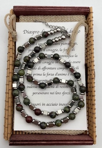 Collana Pietre Diaspro Sangue di Drago Acciaio - Foto 5 di 5