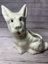 Vintage SCOTTIE Terrier Dog Ceramic Planter White Glossy Glaze 1950's 5.5x6  