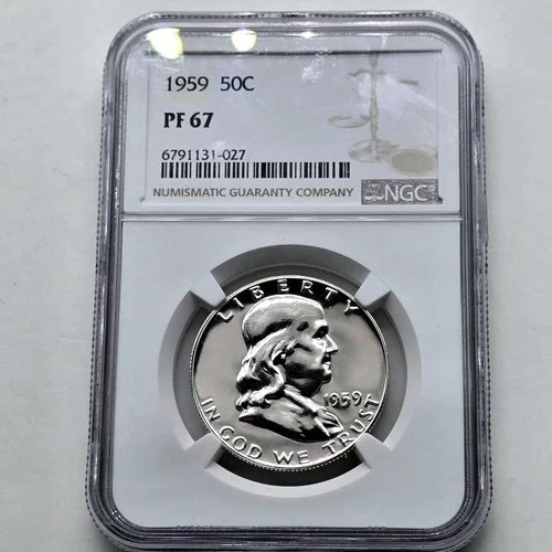 1959 NGC PF 67 PROOF FRANKLIN HALF DOLLAR  50c SUPERB LIGHT CAMEO PROOF GEM