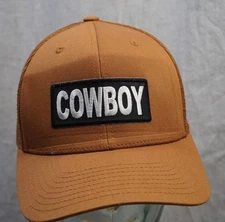 Cowboy Patch Cap, Hat Strapback Mesh Rust Brown Trucker Spellout
