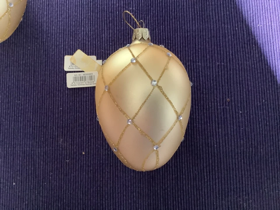 3er Set Kaheku Baumkugel exklusiv gold mattiert  mit echten Kristallen Ca 12 cm - Bild 3 von 4