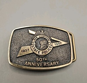 New Hampshire State Police 50th Solid Brass Vintage Belt Buckle - Obsolete