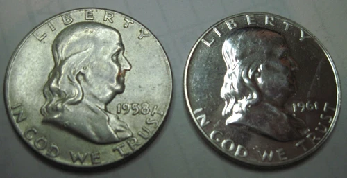 1958 P & 1961 P PROOF * 2 SILVER Ben Franklin HALF DOLLARS * As Seen * FREE SHIP