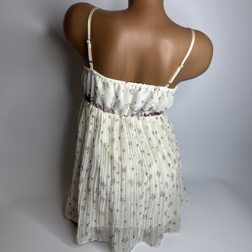 Y2K Ivory Lace Floral Cami Babydoll Top XS S Coquette Fairy Milkmaid Cottage - Picture 2 of 10