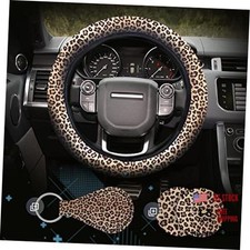 4 Pieces Cheetah Print Steering Wheel Cover Set With Car Cup Holder Leopard