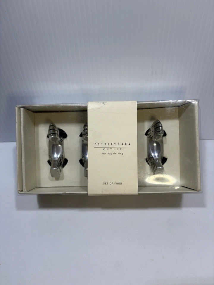 4件套锡制餐巾环鸡农场动物壶新品带标签 — 第 2/4 张图片