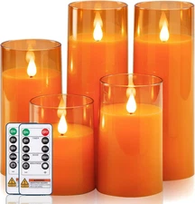 Halloween Orange Flameless Candles, Battery Operated LED Candles with Remote and