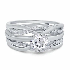 Interchangeable Bridal Ring Set Simulated Round Diamond White Gold Finish Size 7