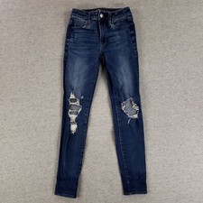 American Eagle Sz 00 Hi Rise Jegging 360 Next Level Stretch Distressed Jeans