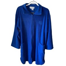 Miss Elaine Classics Full Zip House Coat Robe Royal Blue Ribbed Fleece Size XL