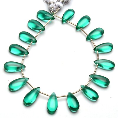 Green Emerald Color Quartz 15x7 mm Size Smooth Pear Beads 7'' Strand