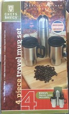 Brand Chefs Basics 4 pc Stainless Steel Travel Mug Set w/ Travel Case