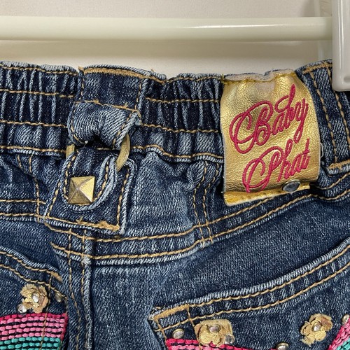 Vintage Baby Phat Girls 5 Toddlers Embroidered Embellished Capri Jeans Y2K - Picture 7 of 10